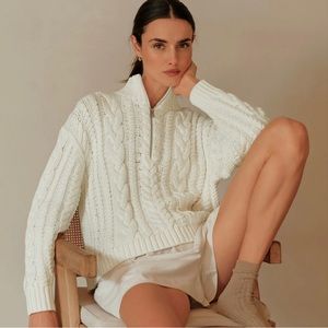 Jenni Kayne Cotton Cable Half Zip - Ivory - Size Small